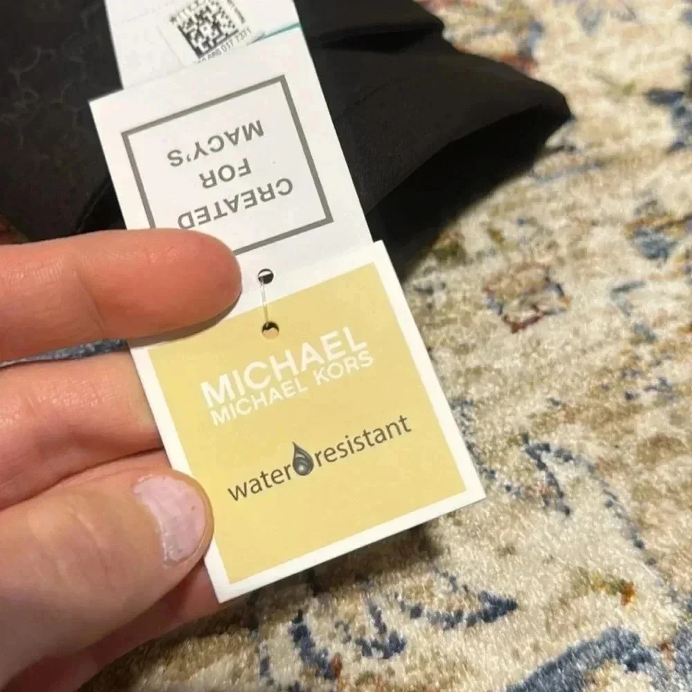 NWT $280 Michael Kors Designer Blk Signature Coat Trench Water Resistant Woven - Picture 10 of 16